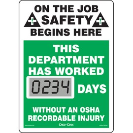 AccuformNMC Mini Digi-Day Battery Powered Electronic Safety Scoreboard SCL234, Tracks Department Days Without An OSHA Recordable Injury, 14”L x 10”W x 1”D, Bright LCD Display, Made in USA