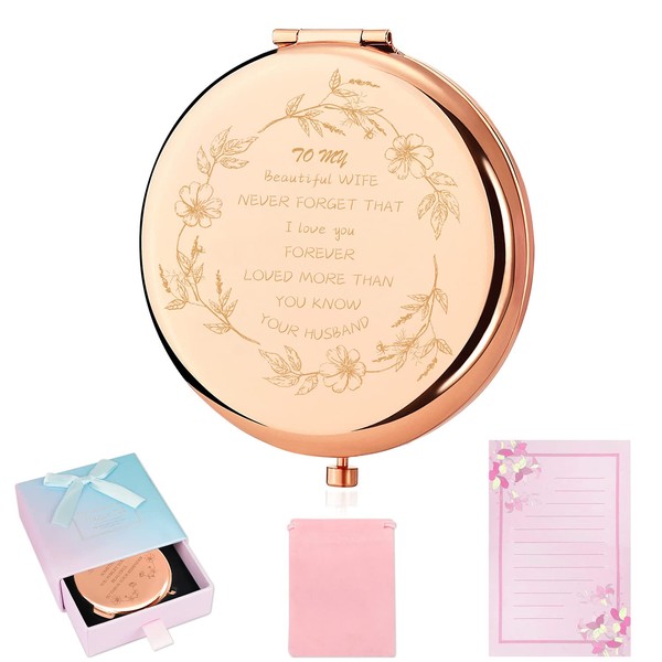 Milishow Unique Gifts for Wife from Husband, Rose Gold Compact Mirror, Romantic Gifts for Wife, Sentimental Gifts for Birthday Wedding Anniversary Valentines Thanksgiving Festival