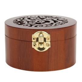 Retro Style Round Shape Music Box Beautiful Hollow out Musical Jewelry Box Home Ornament Gift(Hollow Round Wooden Box Silver Movement Type A)