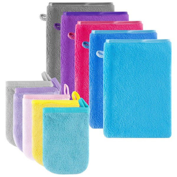 SREBIWO Pack of 10 Microfibre Wash Mitts Flannel Soft Face