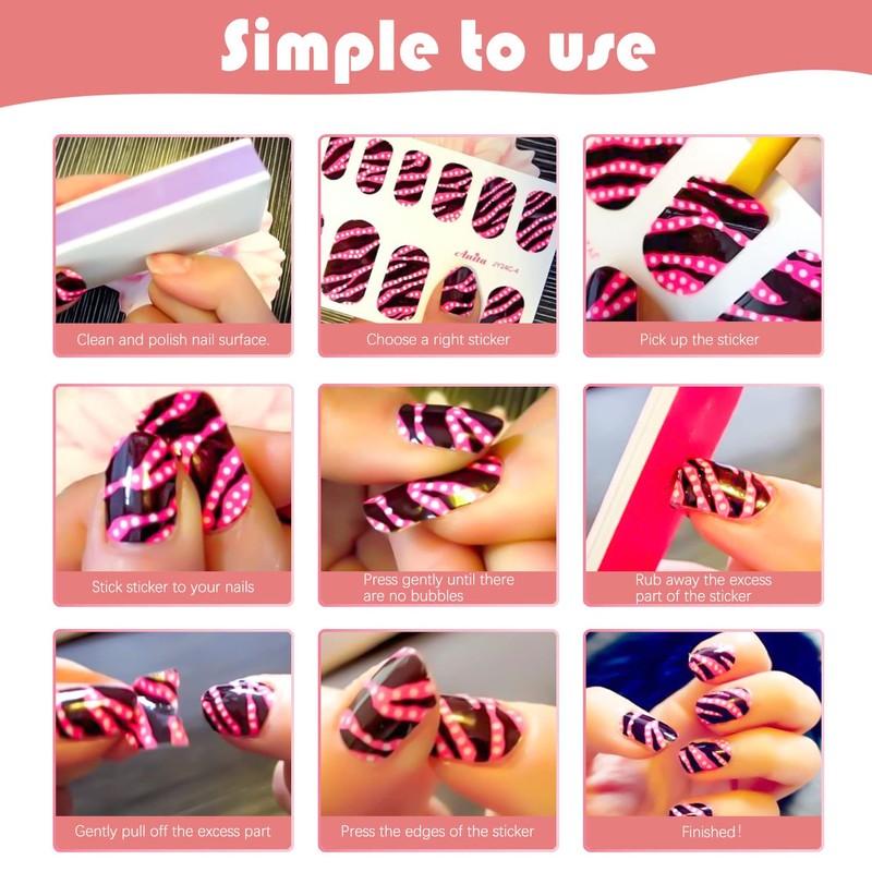 Nail Polish Strips - Solid Color, DANNEASY 24 Sheets Adhesive