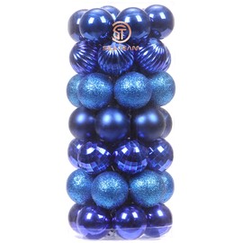 Sea Team 46-Pack Christmas Ball Ornaments with Strings, 30mm/1.18" Mini Size Baubles, Shatterproof Plastic Christmas Bulbs, Hanging Decorations for Xmas Tree, Holiday, Wedding, Party, Blue