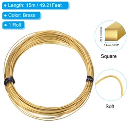 PATIKIL Soft Brass Wire, 1 Roll 26Ga/0.4x0.4mm 15m/49.21ft Bendable Square Craft Wire for Jewelry DIY Making Earring Beading Wrapping, Brass
