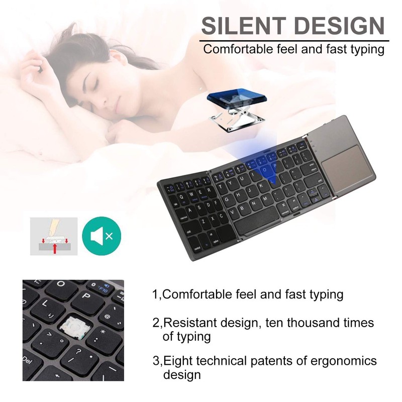 ROCK&ROWN Foldable Bluetooth Keyboard, Pocket Size Portable Wireless Keyboard with