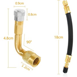 Tyre Valve Extension Adapter, 90 Degree Valve Extension and 180 mm Flexible Rubber Tyre Valve Extension Copper Valve Adapter Angle Valve Extension for Car Motorcycle Bicycle Scooter