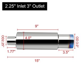 VehiMata Exhaust Muffler,Stainless Steel Exhaust Tip,Universal 15" Length (Burnt,2.25" Inlet 3" Outlet)