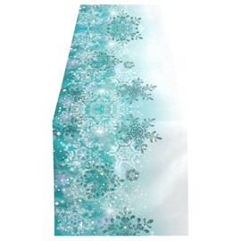 ALAZA Double-Sided Silver Winter Teal Turquoise Snowflakes Christmas Table Runner 14x108 Inches Long,Table Cloth Runner for Wedding Birthday Party Kitchen Dining Home Everyday Decor