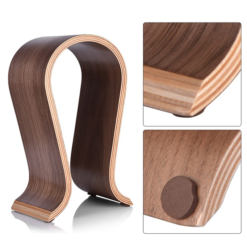 U Shape Wood Headphones Stand Holder Hanger Wooden Headset Desk