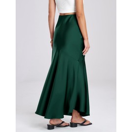 Maeau Women's Pencil Skirt Satin Hip Skirt Pleated Bodycon Skirt High Waist Bell Skirt A Line Satin Skirt Elastic Waist Half Skirt Bodycon Business Skirt Party Skirt S-XL, Green