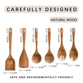 RIFOVN Wooden Spoons for Cooking - 6-Piece Wooden Utensil Set Crafted from Sustainable Acacia Wood, Long-Lasting, Non-Scratch Kitchen Cooking Utensils, Excellent for Non-Stick Pans, Easy to Clean