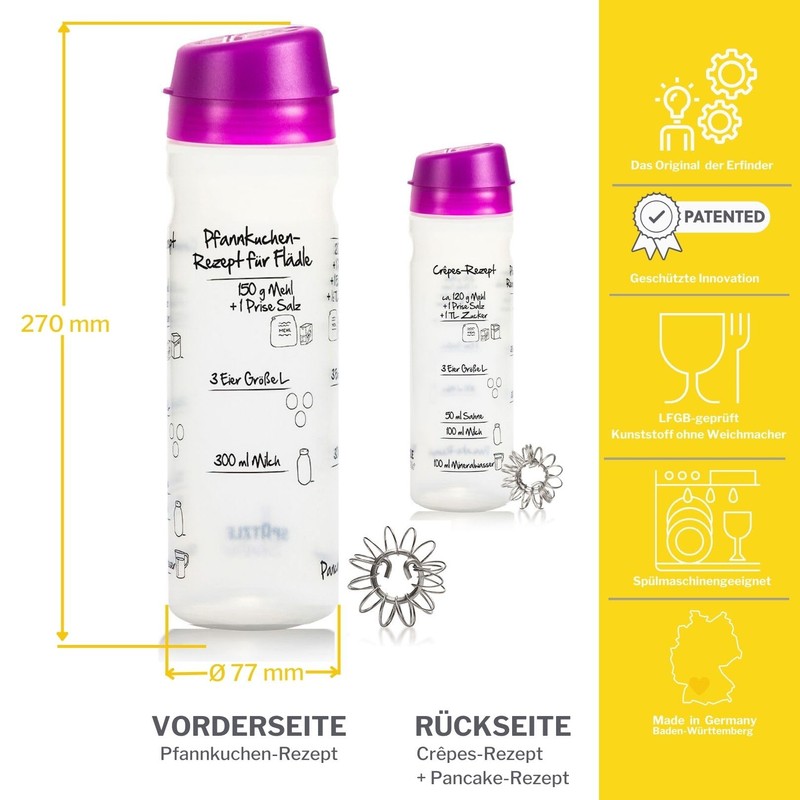 875 ml Pancake Shaker (Purple) with Recipe Print for Pancakes,
