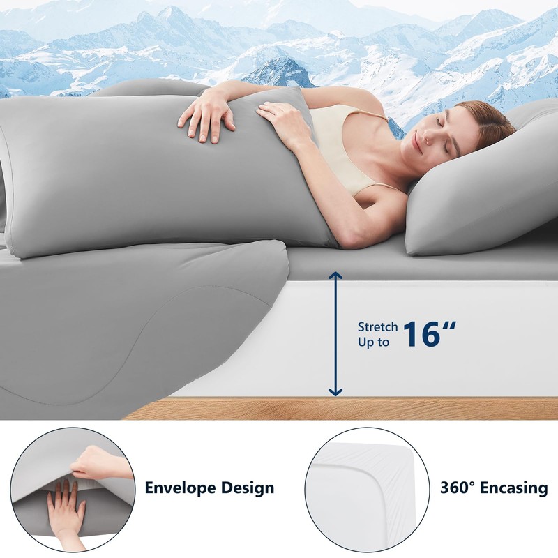 Quataly Cooling Comforter Set with Sheets&Pillowcase,Cooling Blanket for Hot Sleeper