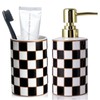 Bathroom Toothbrush Holder Set, Ceramic Checkered Soap Dispenser and Tooth