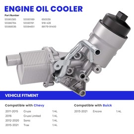 Engine Oil Cooler and Oil Filter Housing Assembly with Gaskets Fit for Chevy Buick 1.4L, Cruze 2011-2015, Cruze Limited 2016, Sonic 2012-2020, Trax 2015-2021, Encore 2013-2021, 918-428 88179-91400