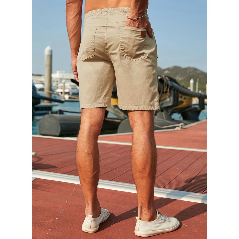 Jmierr Men's Summer Chino Shorts, Cotton, Elastic Waist, with Pockets,