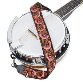 CLOUDMUSIC Banjo Strap Guitar Strap For Handbag Purse Jacquard With Leather Ends And Metal Clips(Flowers)