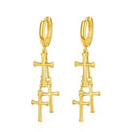 Gold Cross Hoop Earrings Sterling Silver Cross Earrings for Men Gold Cross Dangle Earrings Gold Hoop Earrings Cross Jewelry Gifts for Men Women