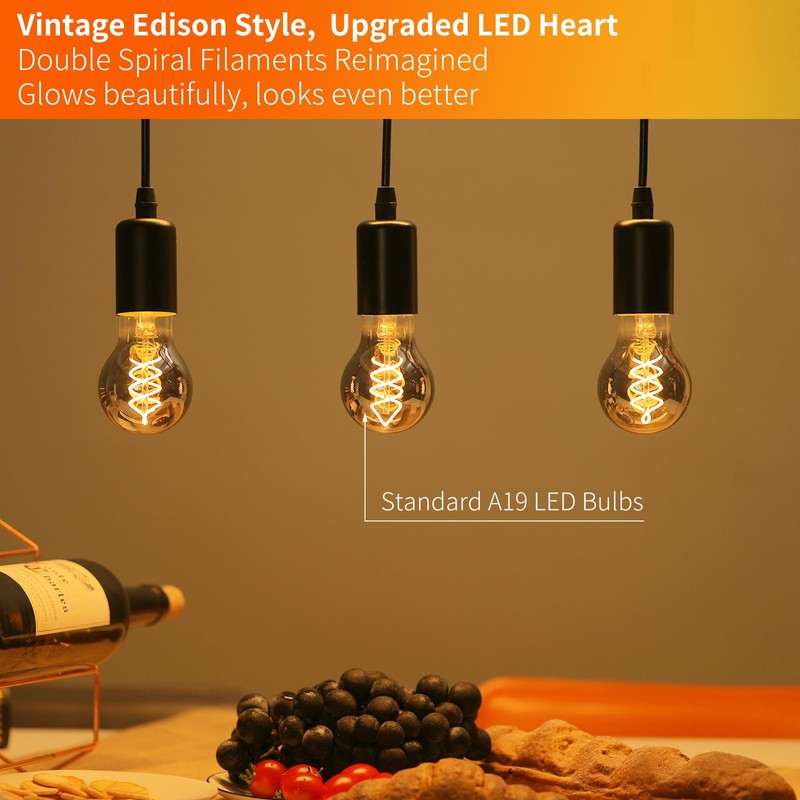Decoaui Vintage Edison LED Light Bulbs A19, E26 Base, Dimmable