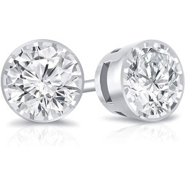 1/5 Carat Lab Grown Diamond Round Stud Earrings in 14k White Gold (G-H, SI1-SI2, cttw) Bezel Set Push Back by Diamond Wish