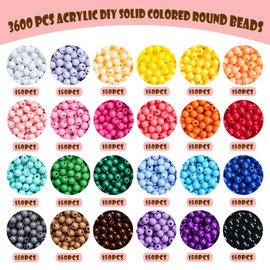 BONNY BOXX 3600Pcs 4mm Candy Color Acrylic Round Beads, 24 Colors Assorted Plastic Bubble Gum Beads with Hole Loose Beads Bulk for Bracelets Necklace Jewelry Making DIY Crafts