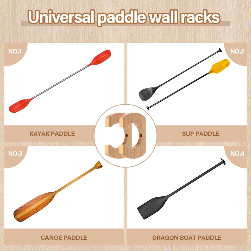 DaisyInner 4 Pcs Kayak Paddle Holder Rack, Wooden Oar Hold