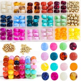 96 cuentas focales acrílicas para bolígrafos, 16 colores gruesos, cuentas de chicle, con cuentas espaciadoras doradas, cuentas redondas grandes de 0.555 pulgadas para llaveros, pulseras, fabricación