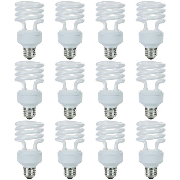 Sunlite 41517-SU Mini Spiral CFL Light Bulbs, 18 Watts (75W Equivalent), Medium Base (E26), 1200 Lumens, 10,000 Hour Life Span, 65K - Daylight 12 Pack