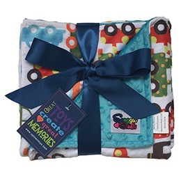 (Turquoise Vehicles) - Boys Reversible Minky Dot Stroller Blanket Turquoise Cars & Trucks