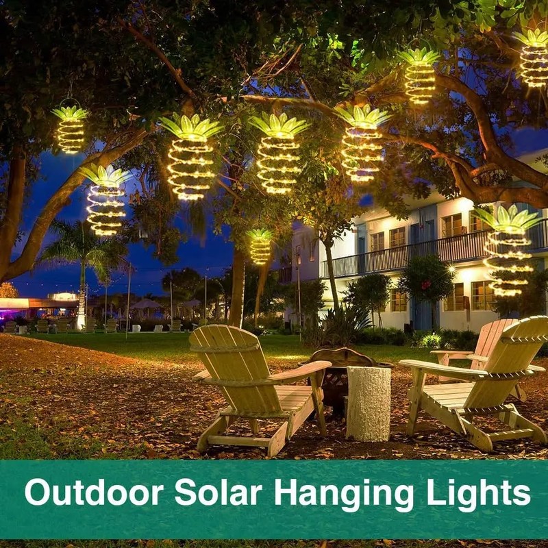 U-Vathing 2Pack 24LEDS Outdoor Solar Pineapple Lights,Waterproof Hanging Solar Lantern