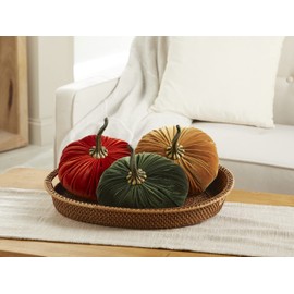 Set of 3 Velvet 9 Inch Pumpkins, Fall Decorations, Best Sellers, New Apartment Gift for Her, Tablescape Decor, Thanksgiving Centerpiece (Rust, Gold, Olive)