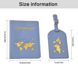 SSKHE 2PCS Passport Cover and 2PCS Luggage Tag, Passport Holder and Travel Suitcase Label Set, PU Leather Passport Protective Cover for Passport, Boarding Passes, Credit Card (Pink & Blue)