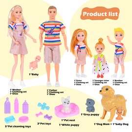 Family Dollhouse Dolls Playset - 6 People with Dollhouse Pets Included Pregnant Mom Dad 3 Kids and Accessories for 3-12 Years Old Toddlers Gift