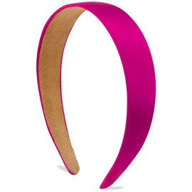 Atoden Hot Pink Headband Satin Headbands for Women Girls 1.18 Inch Wide Thin Hard Headbands Non Slip Ribbon Hair Bands Plain Headbands for Crafts DIY Costume Holiday Christmas Valentines Gifts