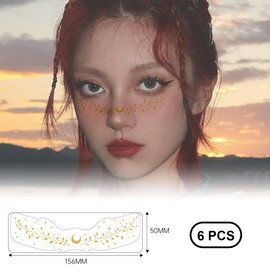 Ruayia Freckles Face Tattoo Glitter 6 Pieces, Freckle Tattoo Metallic Gold Waterproof Makeup Sticker Face, Henna Tattoo for Girls Teenagers Body Art - Style 3