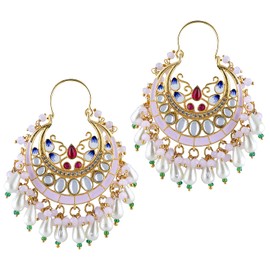 Aheli Enamel Faux Kundan Pearl Indian Traditional Ethnic Chandbali Earrings Gift for Women Pink