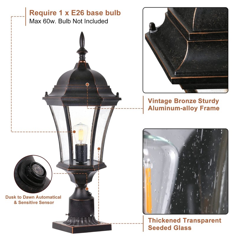 GOALPLUS 24" Outdoor Post Light with Dusk to Dawn Sensor,