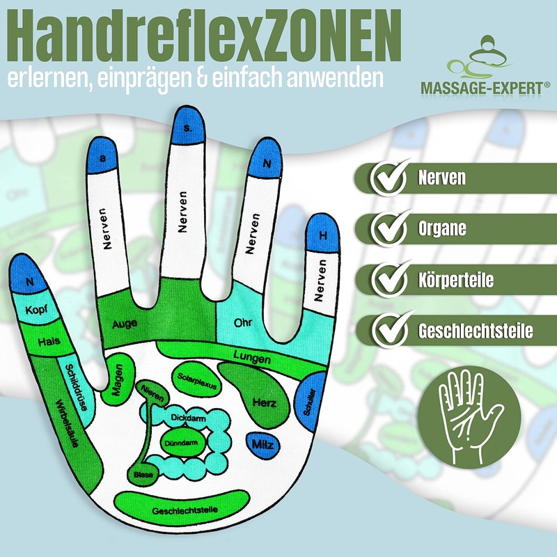 Hand Reflex Zone Gloves for Hand Reflexology Massage German Lettering