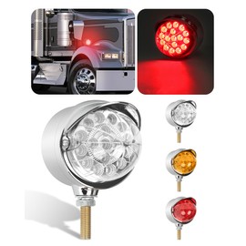 ASNOO Red Single Face 17 LED Watermelon Turn Signal Pedestal Lights w/Visor, Semi Truck Chrome Auxiliary Waterproof Reflector LED Lights for Freightliner Peterbilt Kenworth Mack Western Star