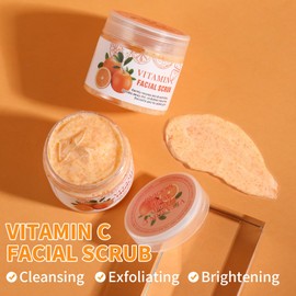 Vitamin C Facial Scrub, Gentle Exfoliating Facial Scrub, Facial Exfoliator Cleanser, Clears Pores of Blackheads, Removes Dirt and Oil, Smooths Skin - For All Skin Types, 100g / 3.25 Oz