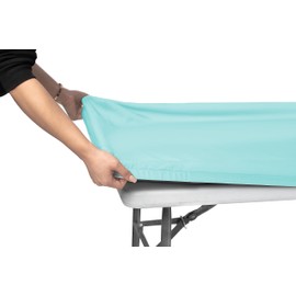 Shamrock Home Polyester 6ft Fitted Tablecloth Elastic Rectangle Table Cover, Table Cloth, Fitted Table Covers for 6 Foot Tables, Picnic Table Cover Indoor Outdoor, Washable 72x30 inch, Light Blue