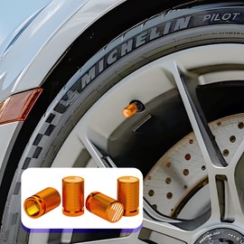 Osilly American Flag Car Tire Valve Stem Caps, 4PCS Aluminum Alloy Vehicle Wheel Air Covers, Patriotic Automotive Hub Air Protector Accessories, Universal for Trucks Motorcycles Bikes (Orange)