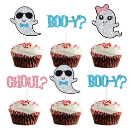 24 piezas Boo-y o Ghoul para magdalenas, rosa o azul, púas de Halloween fantasma, Little Boo Baby Shower decoración de fiesta de revelación de género