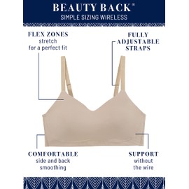 Vanity Fair Women's Wireless Bra, Soft Fabrics & Breathable Cups, Simple Sizing Available S-3XL, Back Smoothing-Neutral, X-Large