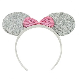 Sparkly Mouse Ears with Bow on Headband/ Aliceband.Hair Accessory-Silver by Inca