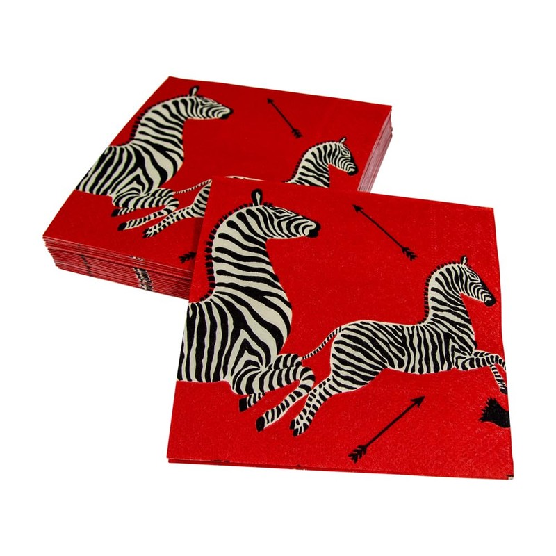 Caspari Zebras Paper Cocktail Napkins in Red - Four Packs