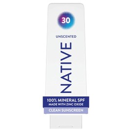 Native Loción mineral de protección solar SPF 30, sin perfume, con óxido de zinc 100% mineral para cara y cuerpo, cumple con Hawaii, vegano, sin molde blanco, 7 onzas