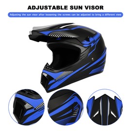 Yesmotor Youth Kids Motocross Helmet Full Face Motorcycle Dirt Bike Off-Road Mountain Bike BMX MX ATV Helmet with(Gloves Goggles Mask) 4Pcs Set - DOT Approved (Dark Blue,S)