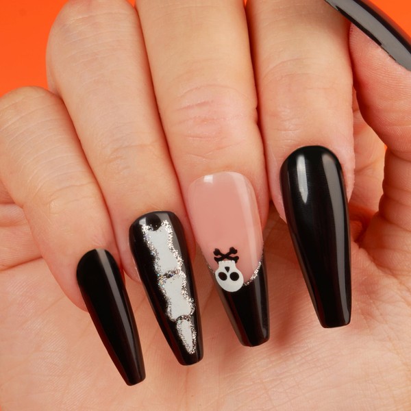 Gold Finger 24 Pcs Halloween False Nails, Press On Long