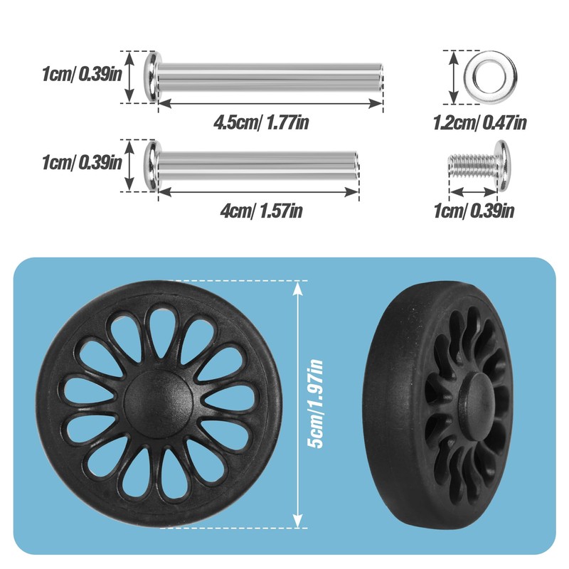 Volein 4 Pcs Replacement Luggage Rubber Wheels 2 inch, 50mm