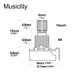 Musiclily B500K Mini Metric Coarse 18-Spline Split Short Shaft Pots Linear Taper Potentiometers for Electric Guitar Bass (Set of 2)